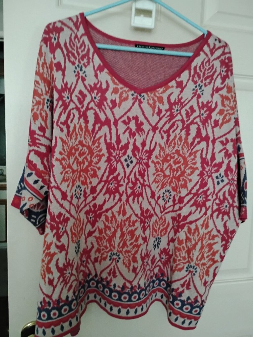 Peruvian Connection Red Longline Knit Sweater